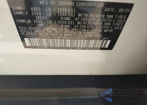 2024 Subaru Outback Limited z USA, uszkodzony, nr VIN 4S4BTANC0R3143787